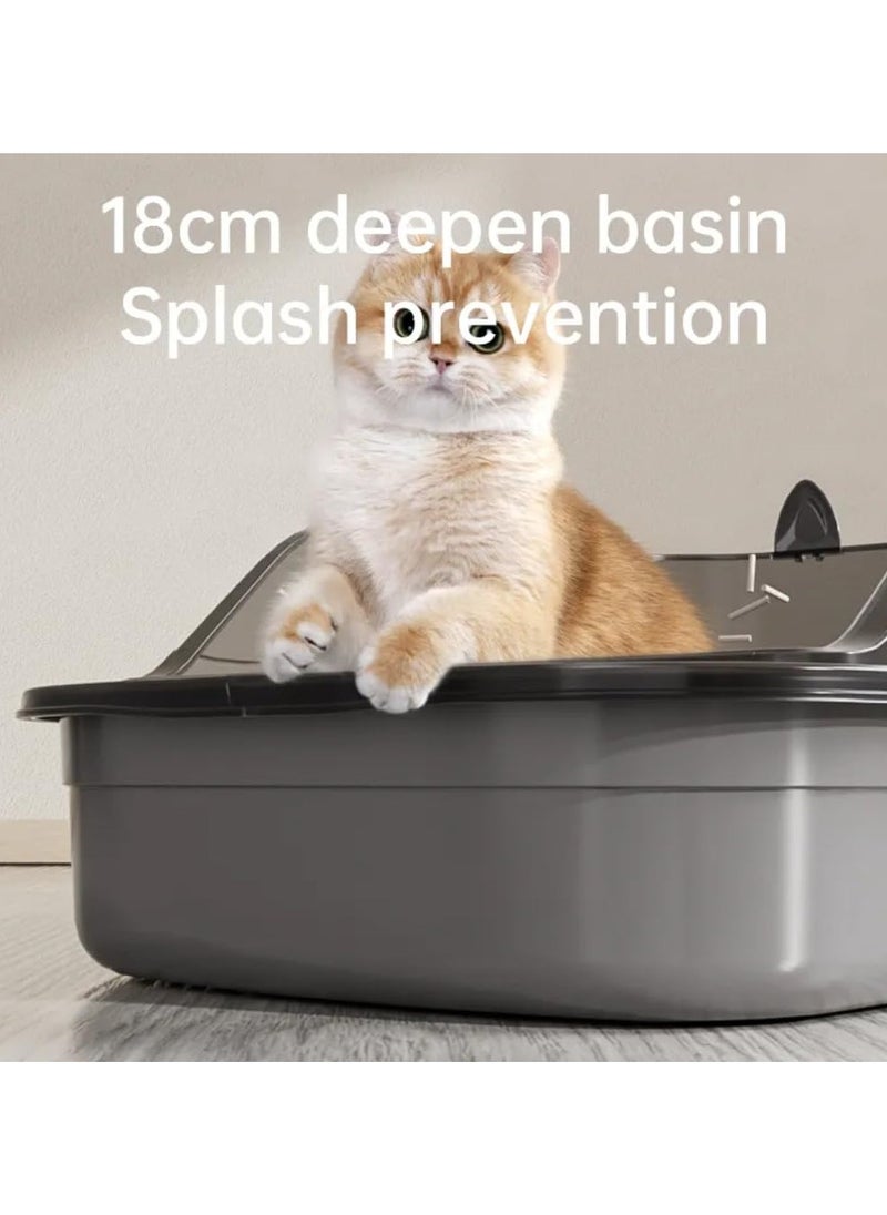 Vixplorn - Cat Litter Box, Semi-Enclosed Sifting Litter Box with High Sides Detachable Small Pet Toilet Open Top Litter Tray for Kitten, Kitty, Rabbit-Black - Image 1