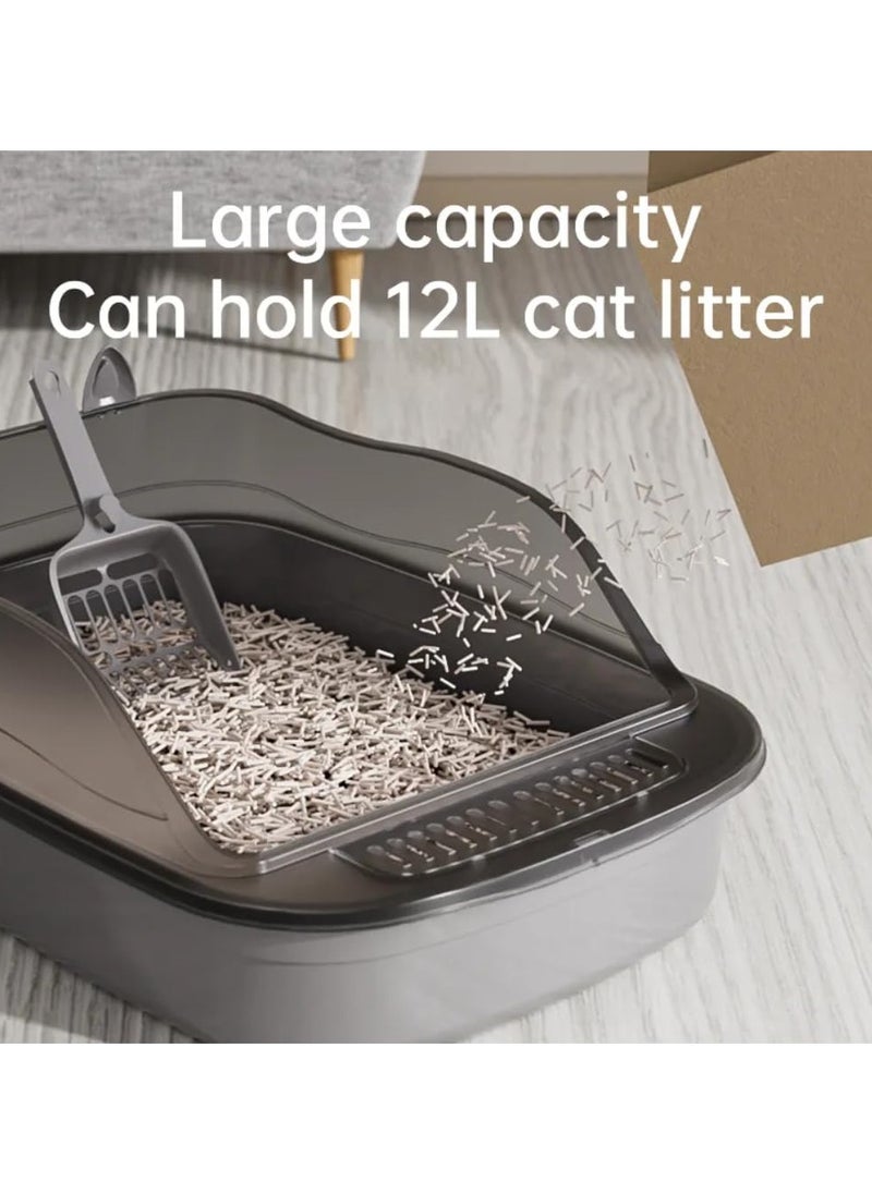 Vixplorn - Cat Litter Box, Semi-Enclosed Sifting Litter Box with High Sides Detachable Small Pet Toilet Open Top Litter Tray for Kitten, Kitty, Rabbit-Black - Image 1