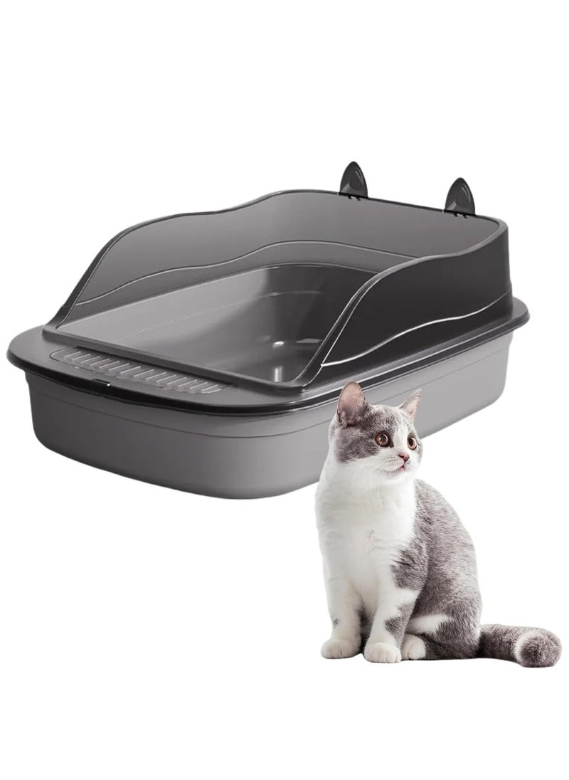 Vixplorn - Cat Litter Box, Semi-Enclosed Sifting Litter Box with High Sides Detachable Small Pet Toilet Open Top Litter Tray for Kitten, Kitty, Rabbit-Black - Image 1