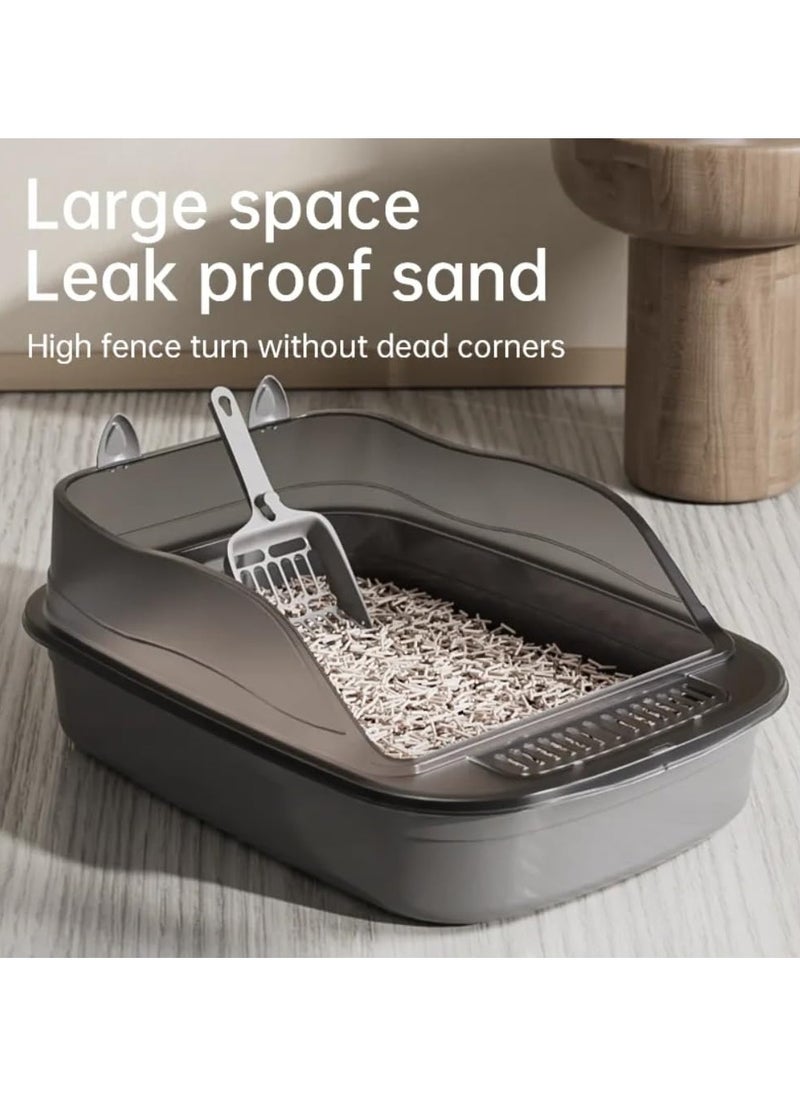 Vixplorn - Cat Litter Box, Semi-Enclosed Sifting Litter Box with High Sides Detachable Small Pet Toilet Open Top Litter Tray for Kitten, Kitty, Rabbit-Black - Image 1