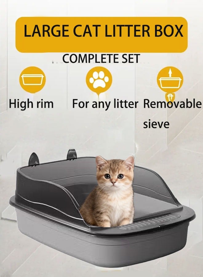 وانغبانغزي صندوق فضلات القطط ، صندوق فضلات غربلة شبه مغلق مع جوانب عالية قابلة للفصل مرحاض صغير للحيوانات الأليفة ، صينية قمامة مفتوحة للقطط ، كيتي ، أرنب أسود - Image 1