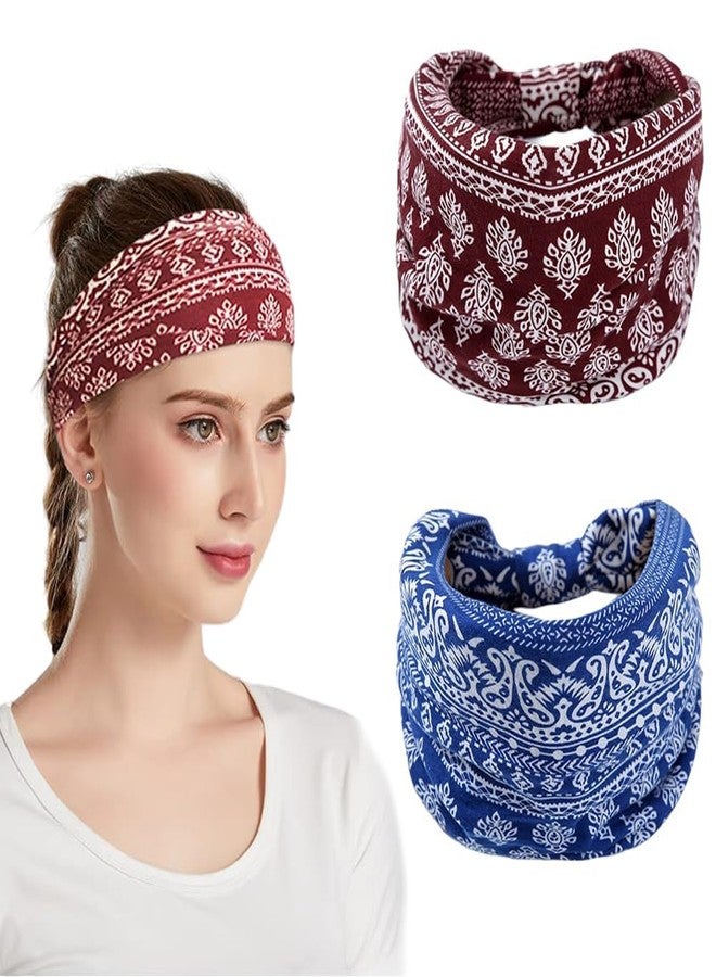 TADRUP Gym Headbands for Women, Non-Slip, Premium Stretchy Bohemian Head Bands Hair Accessories,Wear for Yoga, Fashion, Working Out, Travel or Running (Pack of 2, Multi-color) - Image 1