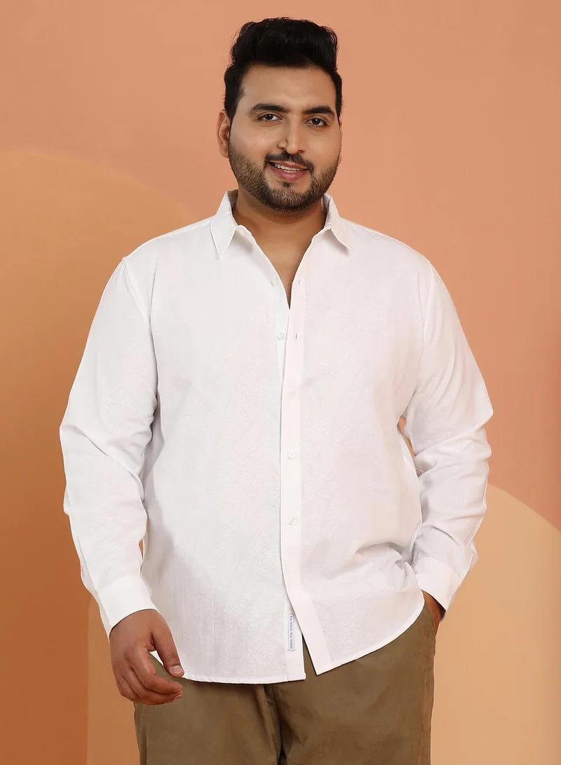 Instafab Plus Instafab Plus Men's Chalk White Ophidian Self-Design Shirt For Casual Wear | Spread Collar | Long Cuffed Sleeves | Button Closure | Plus Size Shirt Crafted With Comfort Fit For Everyday Wear