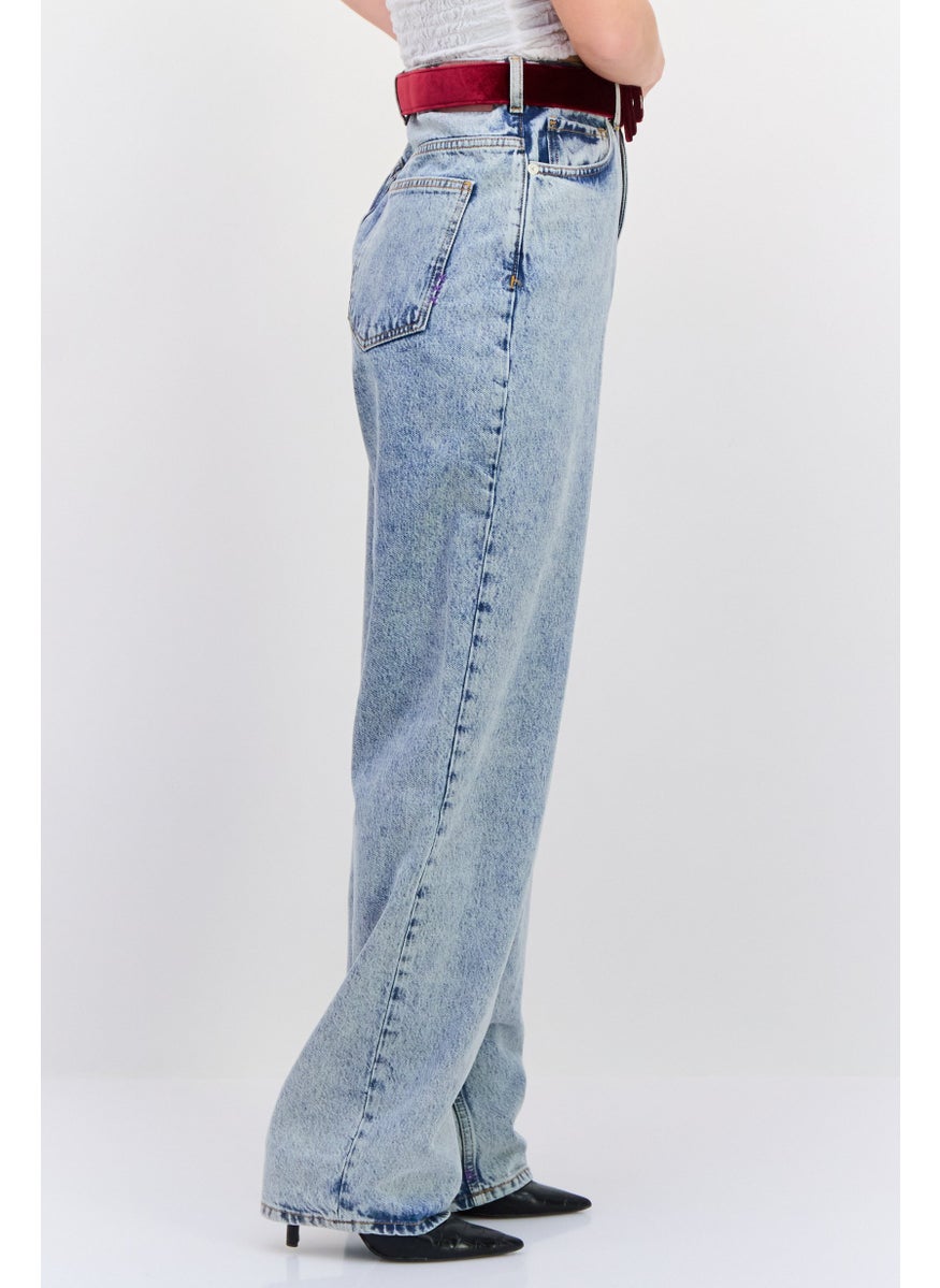 Scotch & Soda Women Straight Fit High Rise Wash Belted No Stretch Jeans, Blue  - Image 2