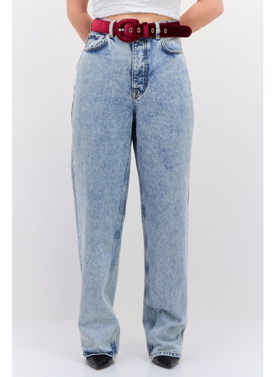 Scotch & Soda Women Straight Fit High Rise Wash Belted No Stretch Jeans, Blue  - Image 1