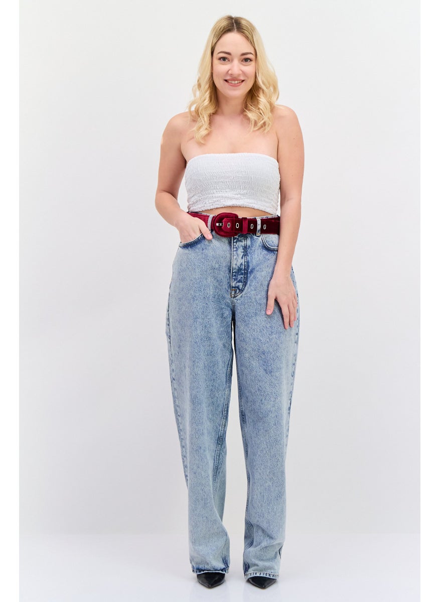 Scotch & Soda Women Straight Fit High Rise Wash Belted No Stretch Jeans, Blue  - Image 4