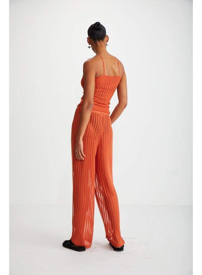 Grimelange Anemoneb Women's Orange Semi-Transparent Loose Fit Wide Orange Pants - Image 4