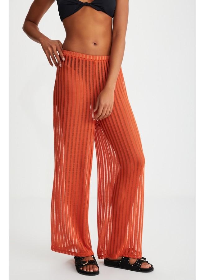 Grimelange Anemoneb Women's Orange Semi-Transparent Loose Fit Wide Orange Pants - Image 3