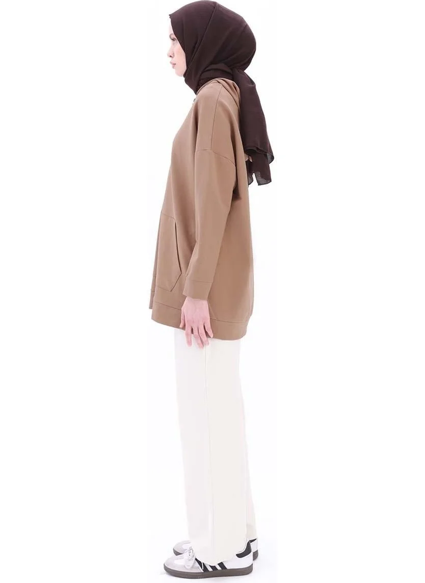 Allday Mink-Zipped Sweat Cardigan