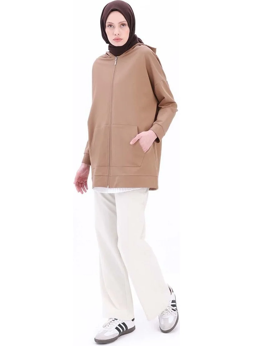 Allday Mink-Zipped Sweat Cardigan