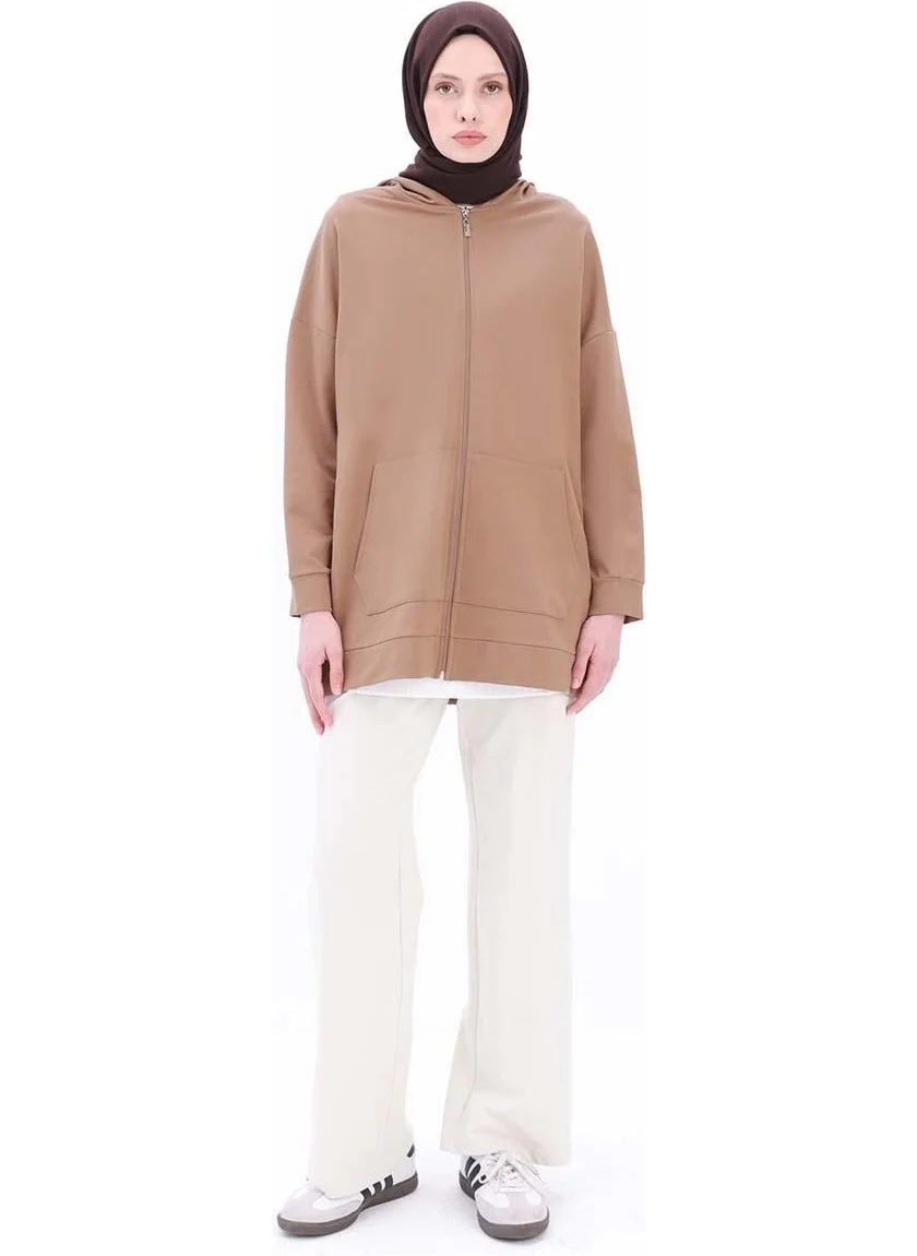 Allday Mink-Zipped Sweat Cardigan
