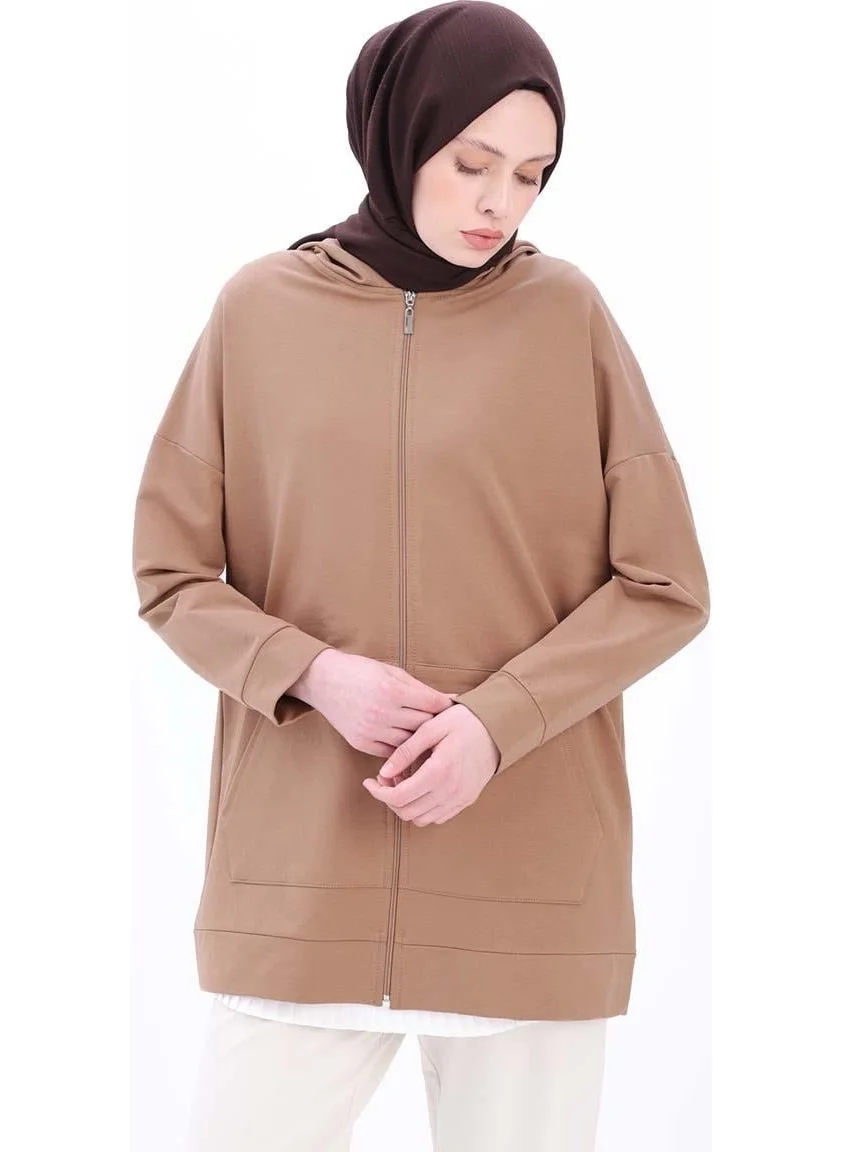 Allday Mink-Zipped Sweat Cardigan