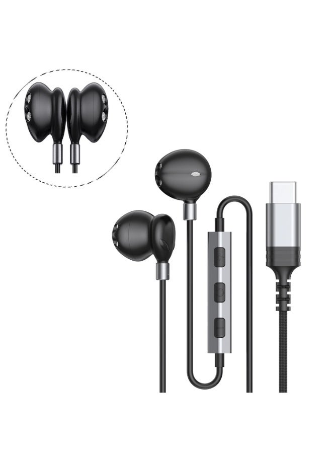 Concretization Type C Headphones / USB C Headphones for Samsung Galaxy S25 S24 S23 Ultra S22 S21 FE S20 A54 A53 Or iphone17/16/15 , USB C Earphones with Mic Volume Control Wired Earbuds WXR Black - Image 2