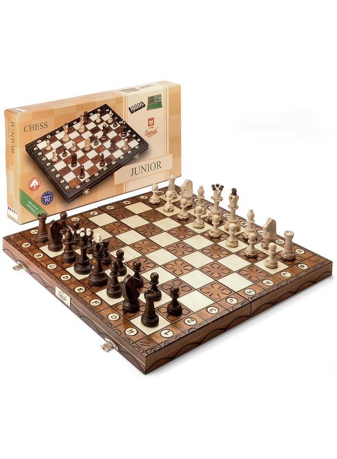 Wegiel Handmade Junior European International Chess Set - 16 Inch Luxury Wooden Chess Set For Adults And Kids, Premium Beech And Birch Wood - Unique Folding Design With Chess Piece Storage - Image 1