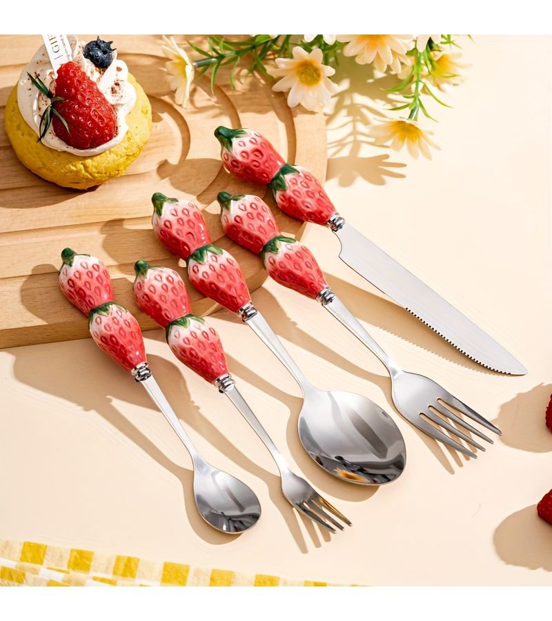 Ceramic Handle 304 Stainless Steel Knife Fork Spoon Three Piece Cutlery Set - Image 1