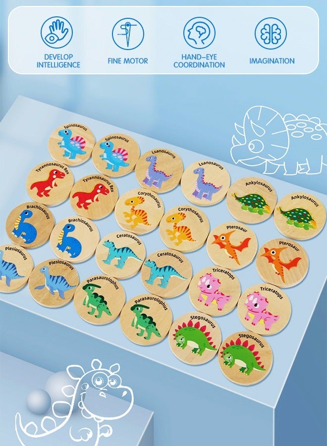Wooden Memory Matching Game, 24PCS Dinosaurs Matching Wooden Cards, Kids Memory Game, Find the Same Dinosaurs Memory Cognitive Training Observation Puzzle Game