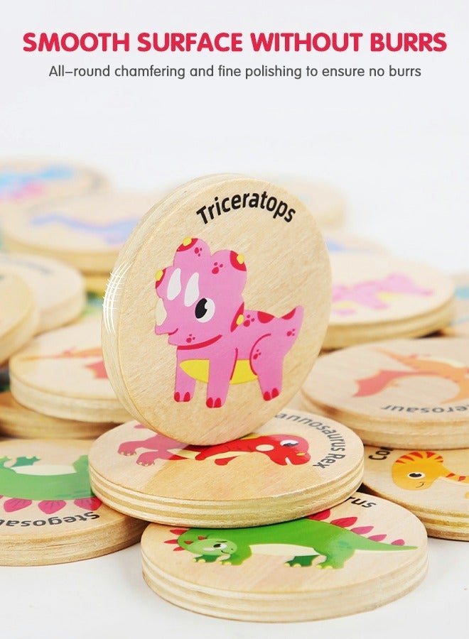 Wooden Memory Matching Game, 24PCS Dinosaurs Matching Wooden Cards, Kids Memory Game, Find the Same Dinosaurs Memory Cognitive Training Observation Puzzle Game