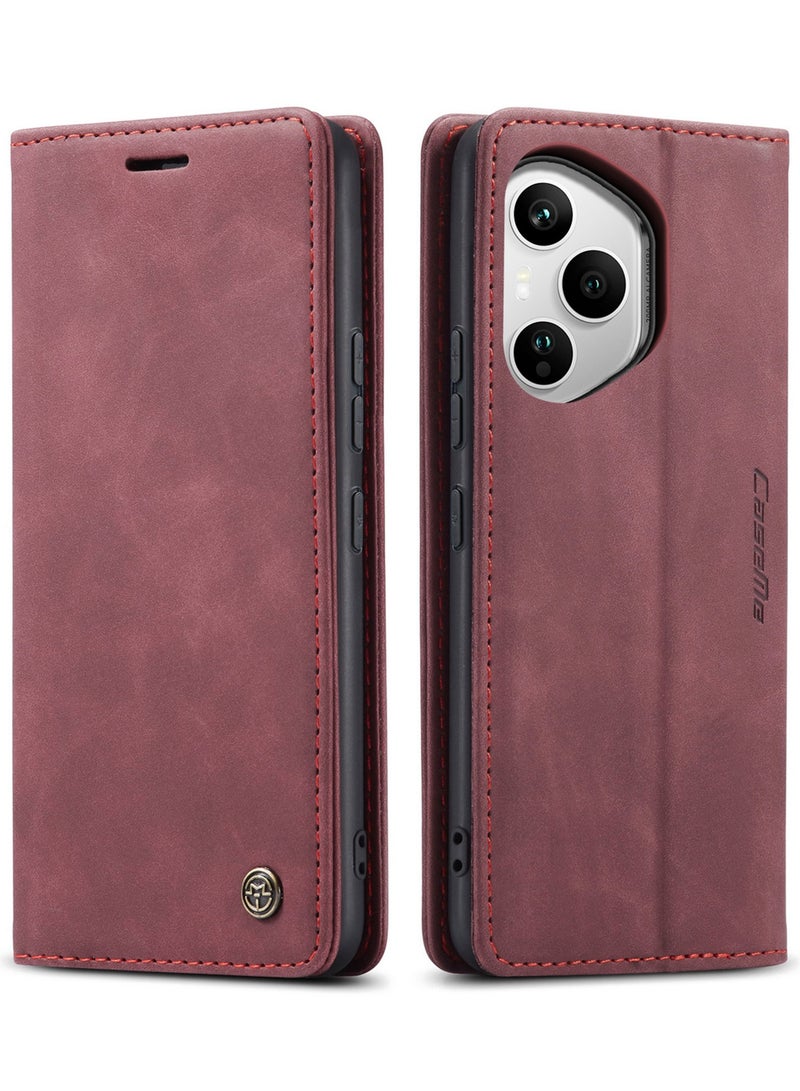 CaseMe Phone Case Luxury PU Leather Design 013 Flip Cover Card Slot Holder Cover For Honor 400 Pro  (WineRed) - Image 1
