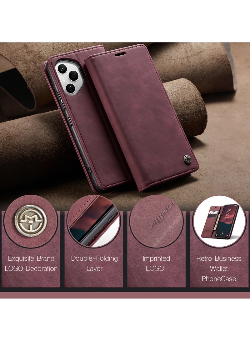 CaseMe Phone Case Luxury PU Leather Design 013 Flip Cover Card Slot Holder Cover For Honor 400 Pro  (WineRed) - Image 3