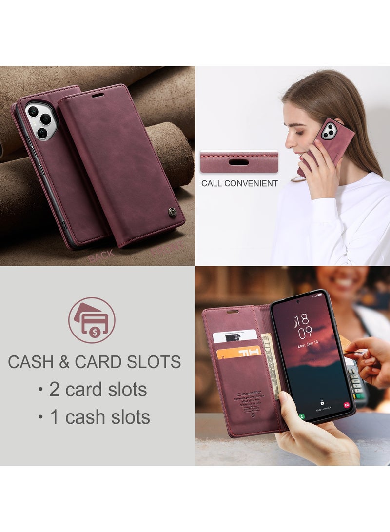CaseMe Phone Case Luxury PU Leather Design 013 Flip Cover Card Slot Holder Cover For Honor 400 Pro  (WineRed) - Image 4