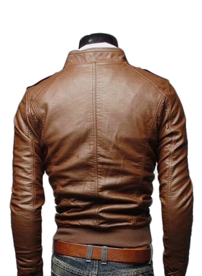 NIBEMINENT Slim Fit Long Sleeve Zip Through Jacket Brown  - Image 2