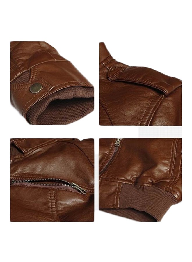NIBEMINENT Slim Fit Long Sleeve Zip Through Jacket Brown  - Image 4