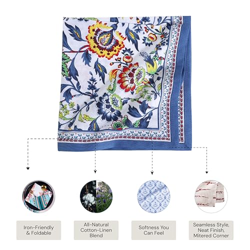 FINGERCRAFT 12-Pack Cotton Linen Blend Table Napkins 50cm x 50cm Printed Cloth Dinner Napkins, Washable Fabric, Superb Absorbency Perfect for Home, Kitchen & Party Use (Blue Floral) - Image 2