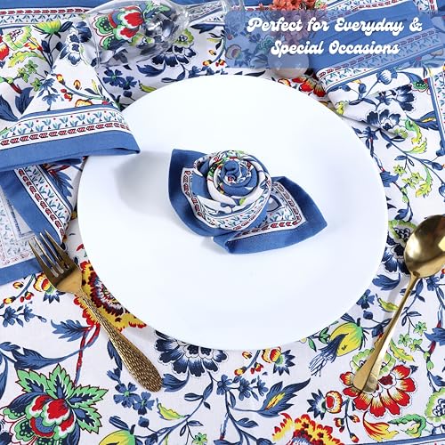 FINGERCRAFT 12-Pack Cotton Linen Blend Table Napkins 50cm x 50cm Printed Cloth Dinner Napkins, Washable Fabric, Superb Absorbency Perfect for Home, Kitchen & Party Use (Blue Floral) - Image 4