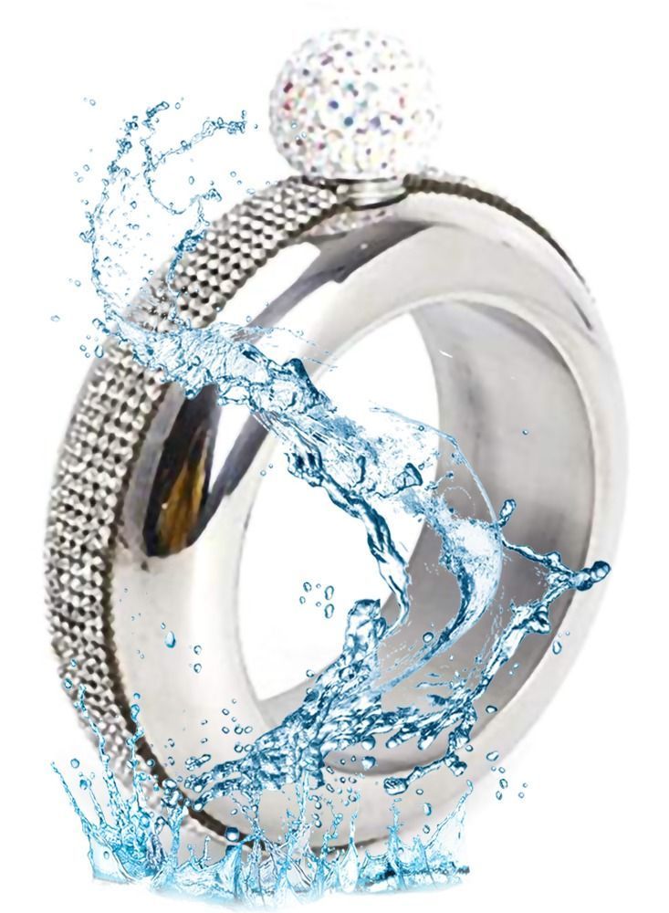 NIBEMINENT Hip Flask for Women, Portable Bangle with Crystal Lid, 3.5 OZ Wrist Wine Bangle, Silver Gift - Image 1