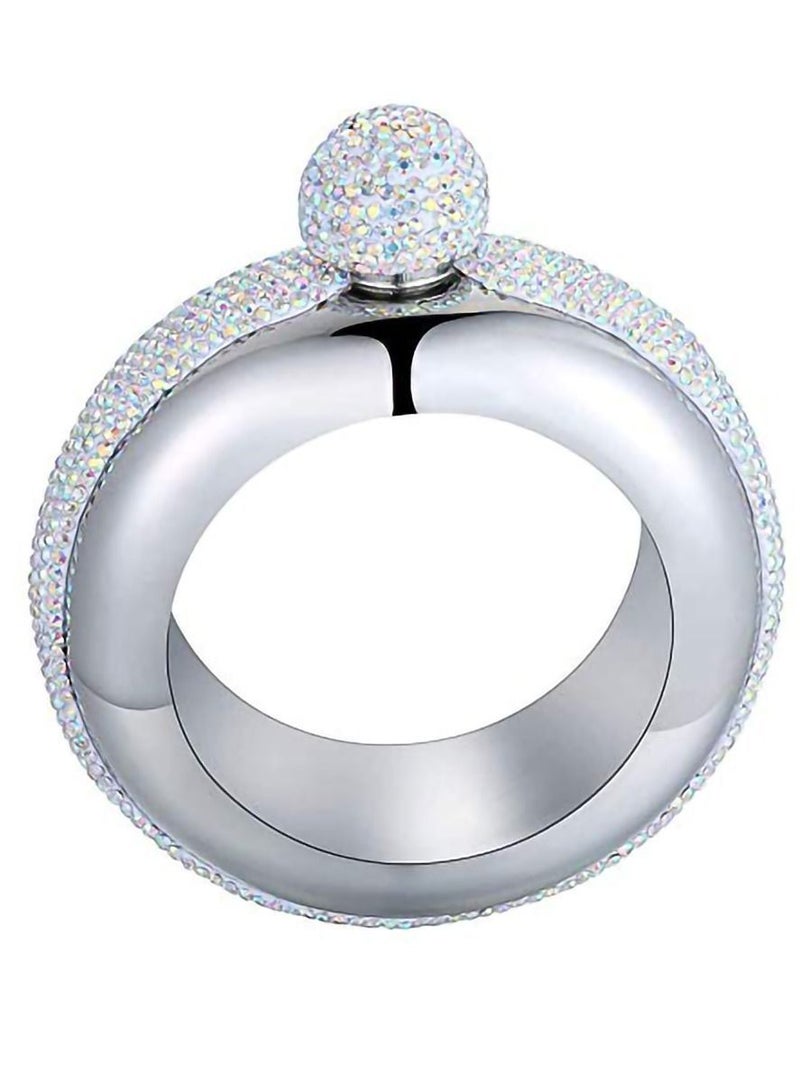 NIBEMINENT Hip Flask for Women, Portable Bangle with Crystal Lid, 3.5 OZ Wrist Wine Bangle, Silver Gift - Image 5