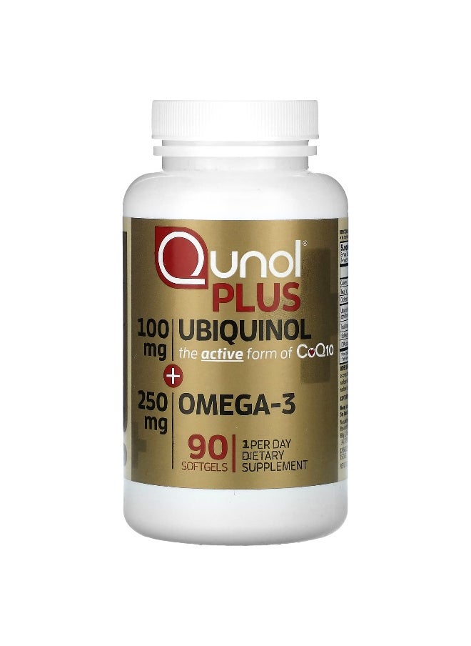 Qunol Qunol, Plus Ubiquinol + Omega-3, 100 mg + 250 mg, 90 Softgels  - Image 1