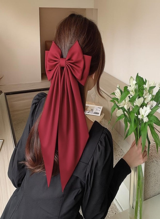 ANNACREATIONS ANNA CREATIONS 2 Pcs Large Satin Bow Hair Barrette Clips for Women & Girls - Strong Hold, Long Tail Hair Accessories for Parties, Weddings Wear & Gifting (Brown-Red) - Image 4