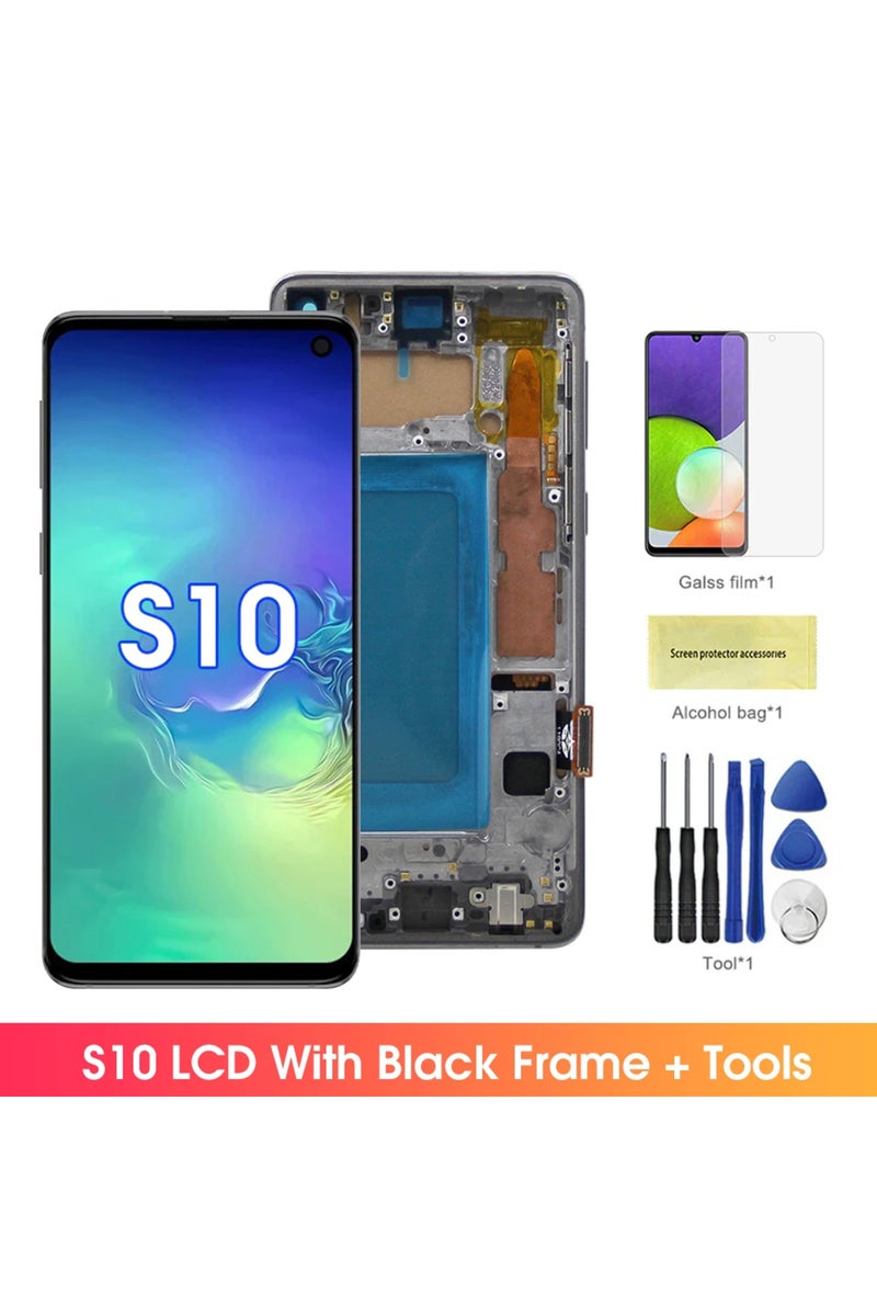 إطار أسود S10 مع إطار لهاتف Galaxy S10 Plus S10+ G975 G975F، شاشة LCD تعمل باللمس الرقمي