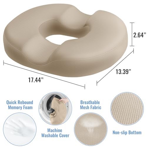 CloudBliss Donut Pillow Seat Cushion Chair Pad for Tailbone Pain Relief and Hemorrhoids Memory Foam Seat Chair Cushion for Men and Women for Home Office Khaki - Image 3