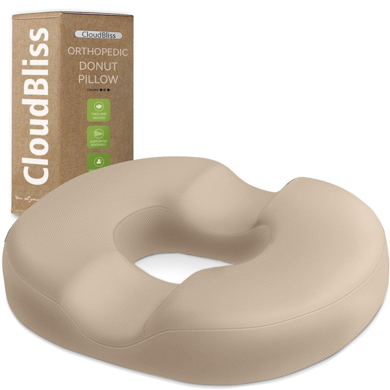 CloudBliss Donut Pillow Seat Cushion Chair Pad for Tailbone Pain Relief and Hemorrhoids Memory Foam Seat Chair Cushion for Men and Women for Home Office Khaki - Image 2