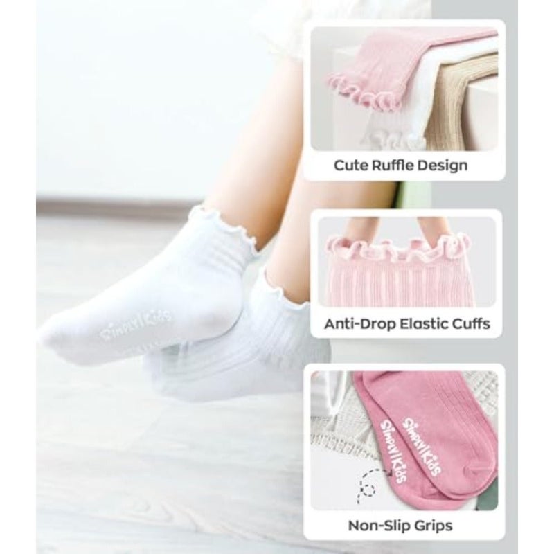 6 pairs of pleated socks for toddlers, 0-9 years old, non-slip socks for baby girls - Image 4