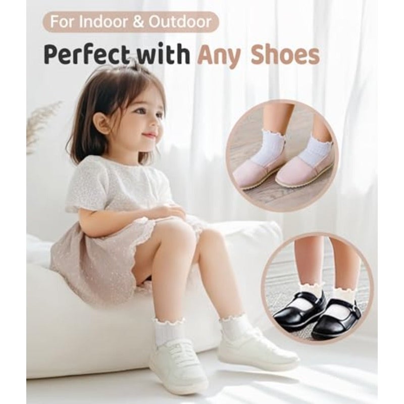 6 pairs of pleated socks for toddlers, 0-9 years old, non-slip socks for baby girls - Image 3