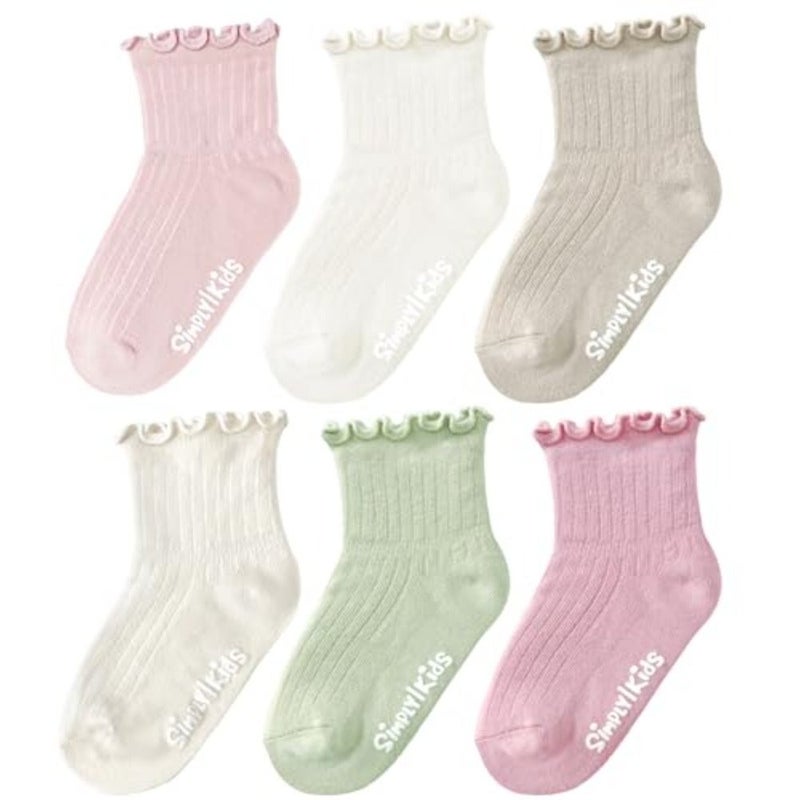 6 pairs of pleated socks for toddlers, 0-9 years old, non-slip socks for baby girls - Image 1