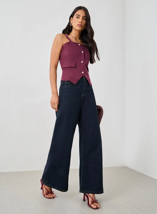 ستايلي Styli Strappy Buttoned Asymmetric Hem Waistcoat