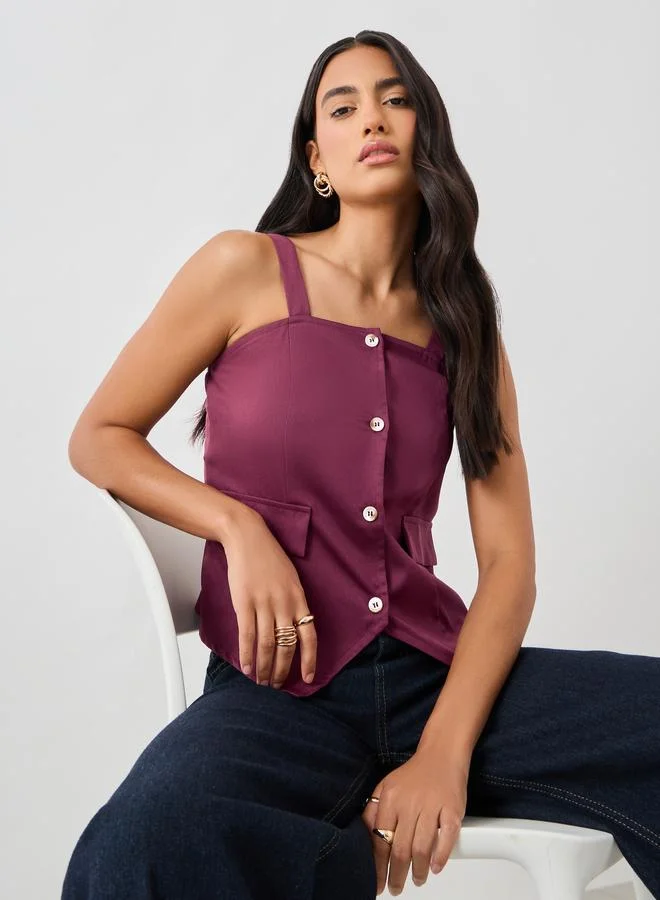 ستايلي Styli Strappy Buttoned Asymmetric Hem Waistcoat