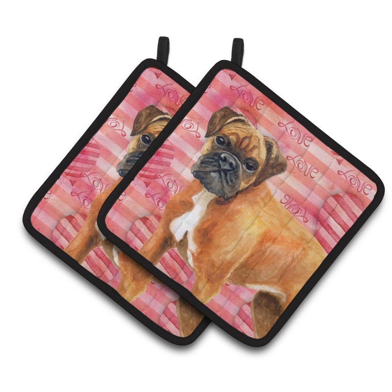 Caroline's Treasures ""Caroline's Treasures German Boxer Decorated pot holder  7.5H x 7.5W  Love is a Dog"" 