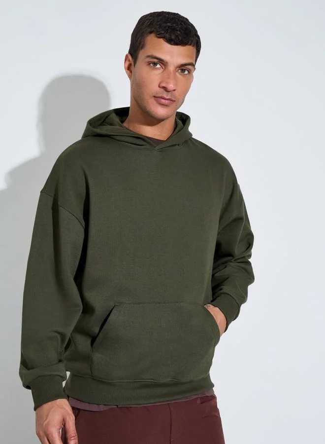 Styli Olive Oversize Fit Back Slogan Print Hoodie