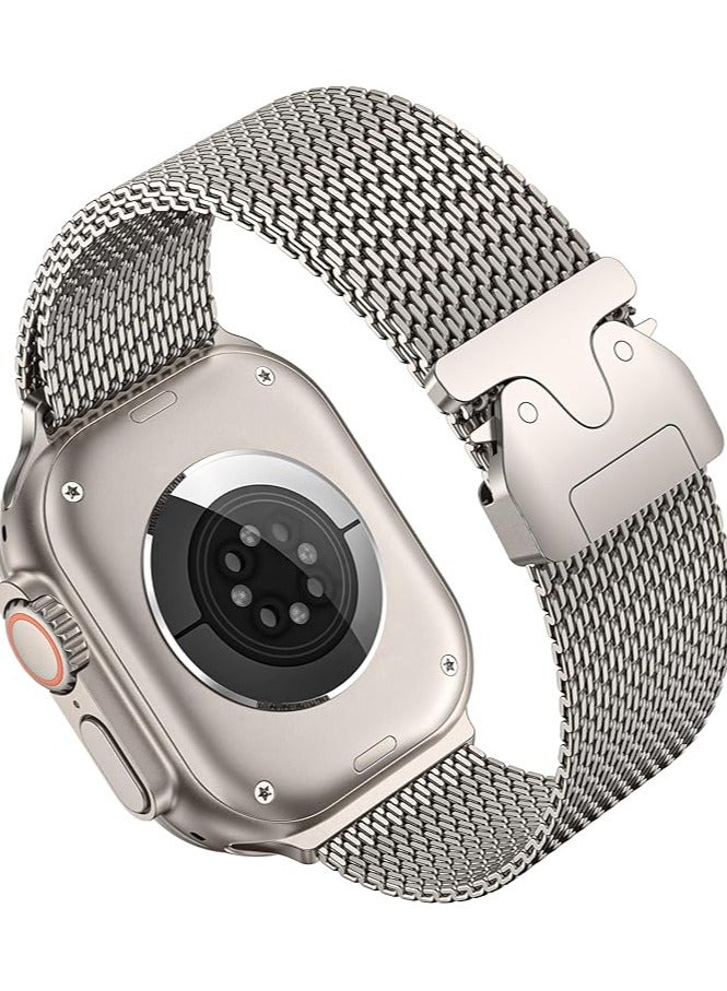 ملائكي  حلقة شبكية من نوع ميلانيز متوافقة مع ساعة أبل باند ألترا 2/ألترا مقاسات 49مم، 46مم، 45مم، 44مم للرجال والنساء. سوار معدني قابل للتعديل بتصميم مشبك مظلي أنيق، مناسب لـ iWatch SE والسلسلة 10/9/8/7/6/5/4. - Image 1