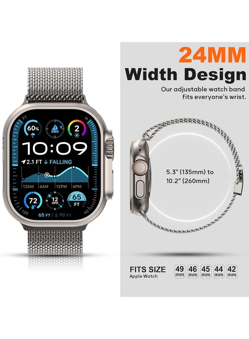 ملائكي  حلقة شبكية من نوع ميلانيز متوافقة مع ساعة أبل باند ألترا 2/ألترا مقاسات 49مم، 46مم، 45مم، 44مم للرجال والنساء. سوار معدني قابل للتعديل بتصميم مشبك مظلي أنيق، مناسب لـ iWatch SE والسلسلة 10/9/8/7/6/5/4. - Image 4