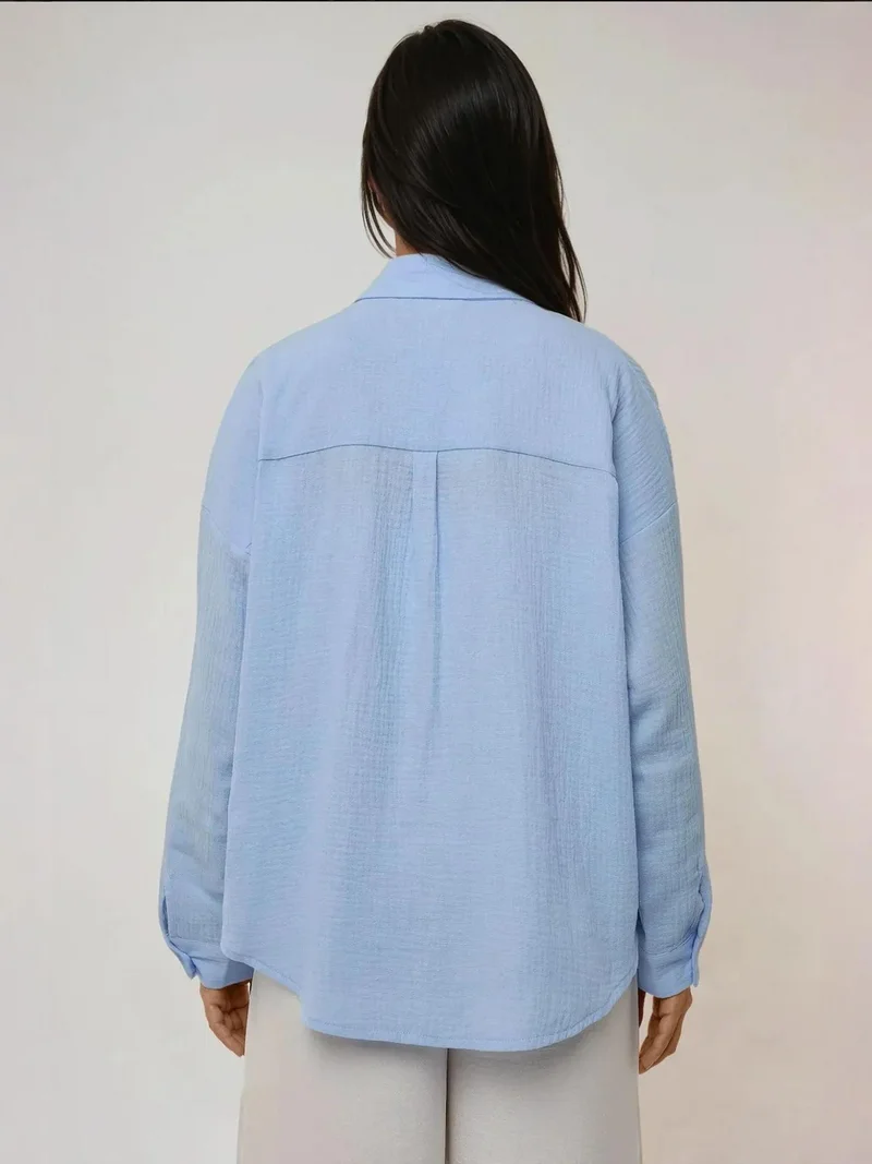 HICCUP  Oversized Cotton Shirt with Pocket Detail for Women | Best Price UAE