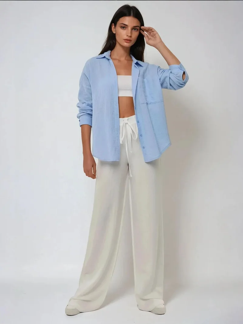 HICCUP  Oversized Cotton Shirt with Pocket Detail for Women | Best Price UAE