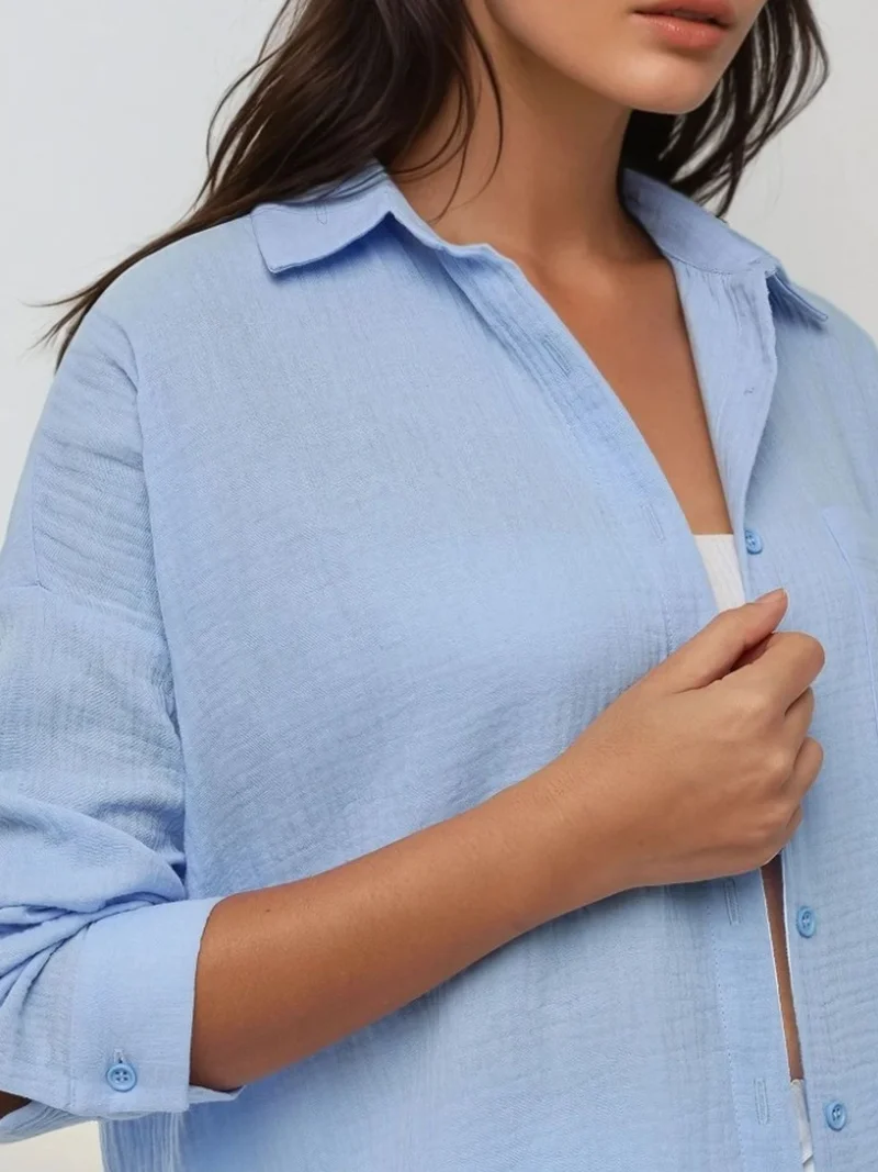 HICCUP  Oversized Cotton Shirt with Pocket Detail for Women | Best Price UAE