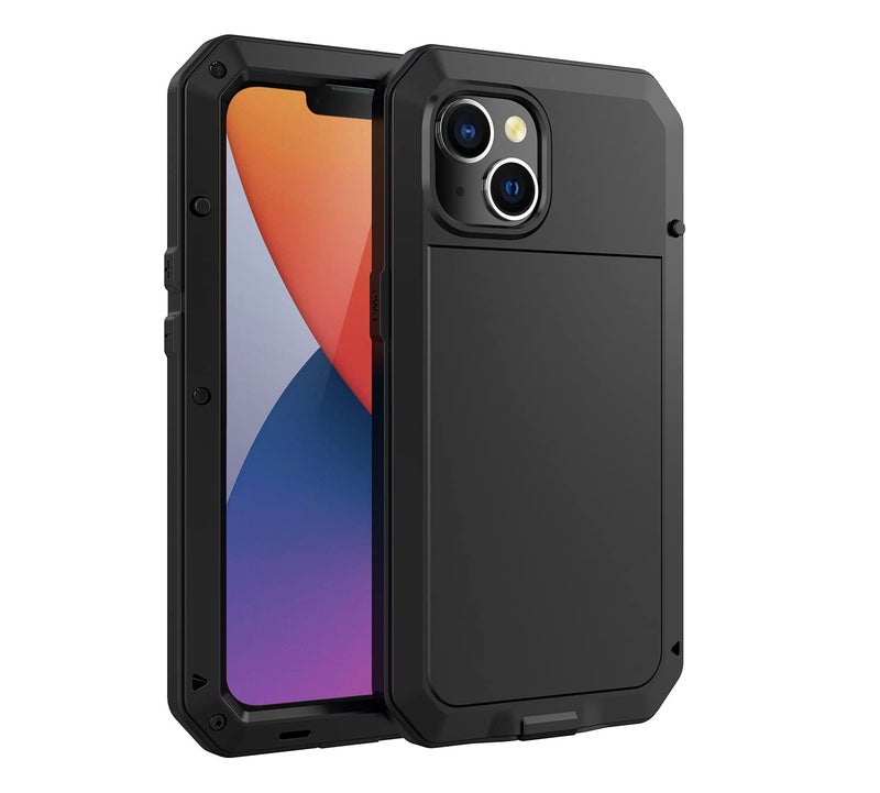 Marrkey for iPhone 14 Case, 360 Full Body Protective Cover Heavy Duty Shockproof Tough Armour Aluminum Metal Case with Silicone Built-in Screen Protector for Apple iPhone 14 6.1 Inch - Black - Image 2