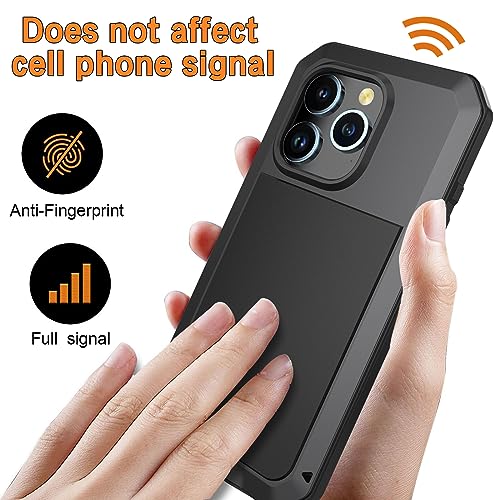 Marrkey for iPhone 14 Case, 360 Full Body Protective Cover Heavy Duty Shockproof Tough Armour Aluminum Metal Case with Silicone Built-in Screen Protector for Apple iPhone 14 6.1 Inch - Black - Image 4
