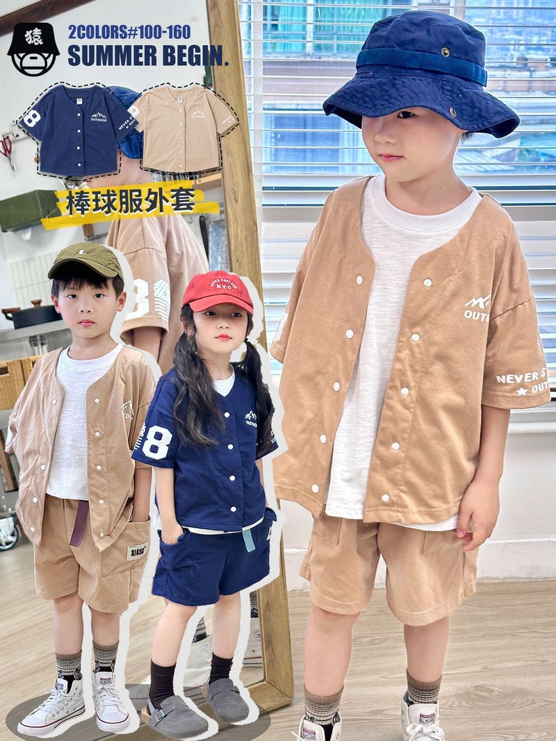 Boys' Short-Sleeved T-Shirt Pure Cotton Children'S Top 2025 Summer Trendy Brand Children'S Wear Japanese Style Middle And Big Kids Baseball Suit Coat - Image 3